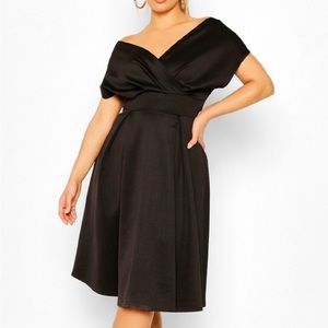 Boohoo off the shoulder wrap midi dress